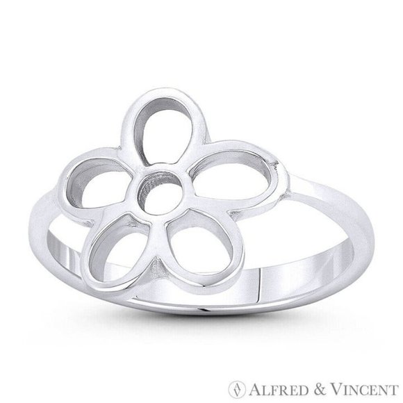 5-Petal Daisy Flower Charm Stackable Boho Ring in 925 Sterling Silver - Size 8 - Picture 1 of 1